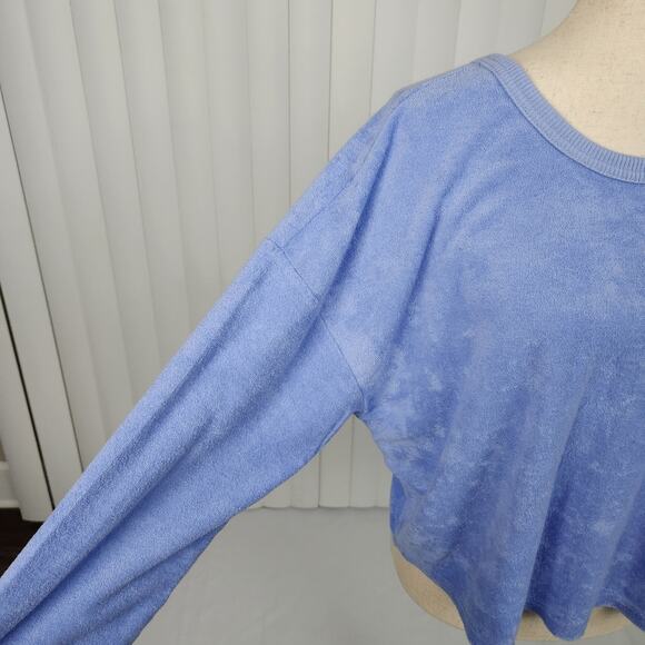 Aerie Cinched Terry Cloth Sweatshirt Relaxed V-back Blue Women's Size Medium New - Picture 6 of 10